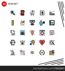Mobile Interface Filled line Flat Color Set of 25 Pictograms of fitness, hobbies, shopping, phone, book Editable Vector Design Elements