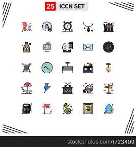 Mobile Interface Filled line Flat Color Set of 25 Pictograms of house, necklace, clock, jewelry, accessories Editable Vector Design Elements