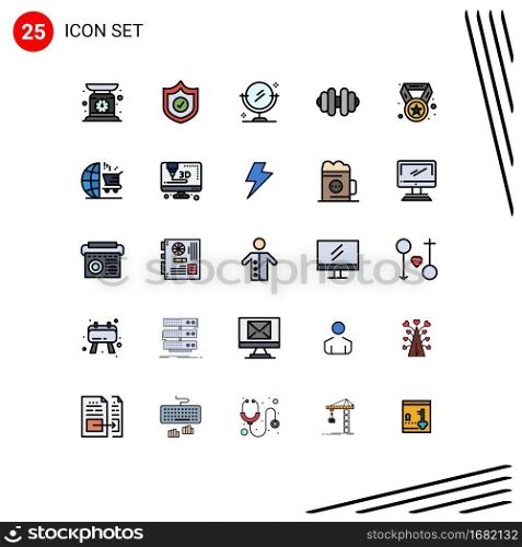 Mobile Interface Filled line Flat Color Set of 25 Pictograms of marketing, education, cleaning, ch&ion, achievement Editable Vector Design Elements