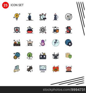 Mobile Interface Filled line Flat Color Set of 25 Pictograms of orbit, knight, timer, horse, strategy Editable Vector Design Elements