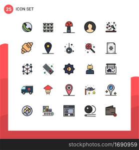 Mobile Interface Filled line Flat Color Set of 25 Pictograms of reception, microphone, mushroom, marriage, round Editable Vector Design Elements