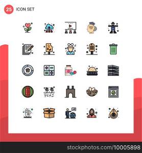 Mobile Interface Filled line Flat Color Set of 25 Pictograms of smart, management, data traffic, knowledge, video advertising Editable Vector Design Elements