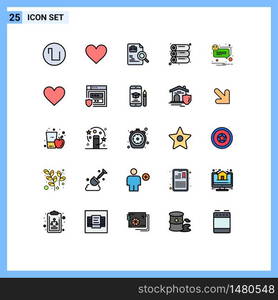 Mobile Interface Filled line Flat Color Set of 25 Pictograms of smile, bubble, document, alert, offset Editable Vector Design Elements