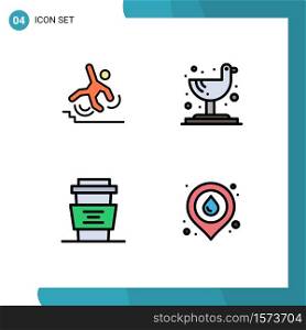 Mobile Interface Filledline Flat Color Set of 4 Pictograms of business, cafe, failure, seagull, cup Editable Vector Design Elements