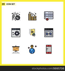 Mobile Interface Filledline Flat Color Set of 9 Pictograms of notebook, programming, cancel, development, coding Editable Vector Design Elements