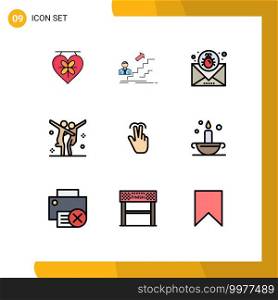 Mobile Interface Filledline Flat Color Set of 9 Pictograms of party, choreography, career, celebration, mail Editable Vector Design Elements