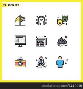Mobile Interface Filledline Flat Color Set of 9 Pictograms of programing, design, internet of things, coding, circus Editable Vector Design Elements