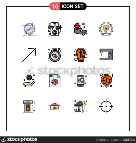 Mobile Interface Flat Color Filled Line Set of 16 Pictograms of arrow, reward, online, prize, award Editable Creative Vector Design Elements