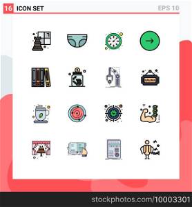 Mobile Interface Flat Color Filled Line Set of 16 Pictograms of banking, file, time, next, multimedia Editable Creative Vector Design Elements