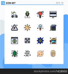 Mobile Interface Flat Color Filled Line Set of 16 Pictograms of combustible, development, recording, develop, browser Editable Creative Vector Design Elements