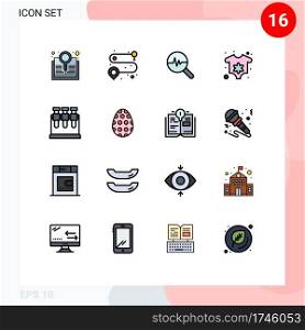 Mobile Interface Flat Color Filled Line Set of 16 Pictograms of decoration, lab, info graphics, chemistry, clothes Editable Creative Vector Design Elements