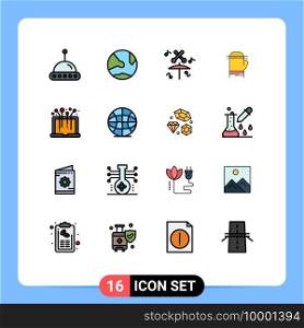 Mobile Interface Flat Color Filled Line Set of 16 Pictograms of media, hardware, drum, cold, microwave Editable Creative Vector Design Elements