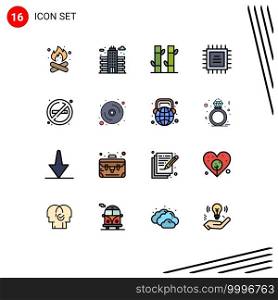 Mobile Interface Flat Color Filled Line Set of 16 Pictograms of no, cpu, building, chipset, yoga Editable Creative Vector Design Elements