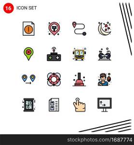 Mobile Interface Flat Color Filled Line Set of 16 Pictograms of remote control, baby, moon, map, pin Editable Creative Vector Design Elements