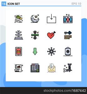 Mobile Interface Flat Color Filled Line Set of 16 Pictograms of repair, fountain, ramadhan, lift, elevator Editable Creative Vector Design Elements