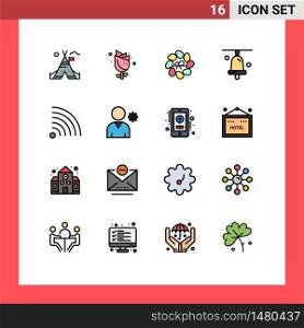 Mobile Interface Flat Color Filled Line Set of 16 Pictograms of rss, feed, decoration, school, bell Editable Creative Vector Design Elements