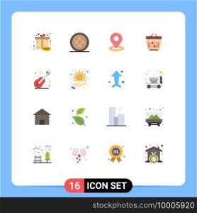 Mobile Interface Flat Color Set of 16 Pictograms of acoustic, heart, pie, love, hotel Editable Pack of Creative Vector Design Elements