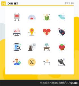 Mobile Interface Flat Color Set of 16 Pictograms of business, fly, dashboard, bird, thanksgiving Editable Pack of Creative Vector Design Elements