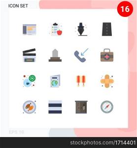 Mobile Interface Flat Color Set of 16 Pictograms of clapper, road, education, path, infrastructure Editable Pack of Creative Vector Design Elements