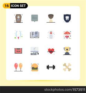 Mobile Interface Flat Color Set of 16 Pictograms of cross, necklace, food, tooth, protection Editable Pack of Creative Vector Design Elements