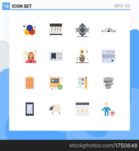 Mobile Interface Flat Color Set of 16 Pictograms of debt, male, computing, movember, moustache Editable Pack of Creative Vector Design Elements