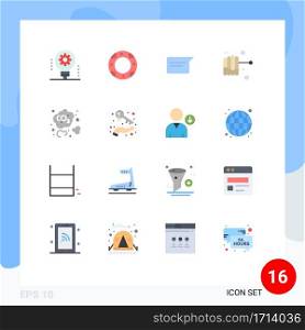 Mobile Interface Flat Color Set of 16 Pictograms of dioxide, carbon dioxide, chat, carbon, food Editable Pack of Creative Vector Design Elements