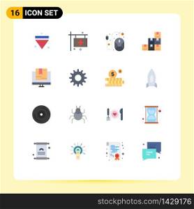 Mobile Interface Flat Color Set of 16 Pictograms of e, logistic, hospital, boxes, hardware Editable Pack of Creative Vector Design Elements