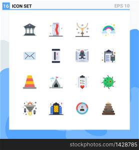 Mobile Interface Flat Color Set of 16 Pictograms of email, rainbow, soda, cloud, holiday Editable Pack of Creative Vector Design Elements