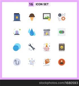 Mobile Interface Flat Color Set of 16 Pictograms of emergency, gear, cream, web, photo Editable Pack of Creative Vector Design Elements