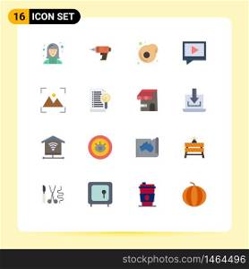 Mobile Interface Flat Color Set of 16 Pictograms of focus, mail, cordless, chat, omelet Editable Pack of Creative Vector Design Elements
