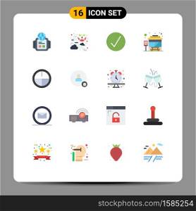 Mobile Interface Flat Color Set of 16 Pictograms of follow, badge, media, army, stop Editable Pack of Creative Vector Design Elements