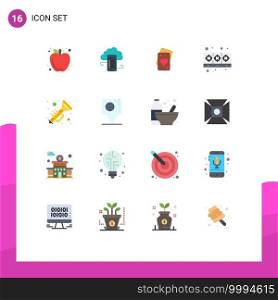 Mobile Interface Flat Color Set of 16 Pictograms of food, cooker, information, wedding, love Editable Pack of Creative Vector Design Elements