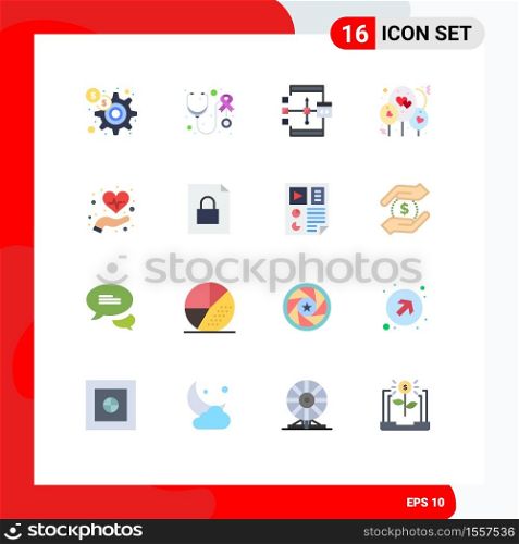 Mobile Interface Flat Color Set of 16 Pictograms of health, love, app, heart, flowchart Editable Pack of Creative Vector Design Elements