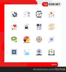 Mobile Interface Flat Color Set of 16 Pictograms of health, love, app, heart, flowchart Editable Pack of Creative Vector Design Elements