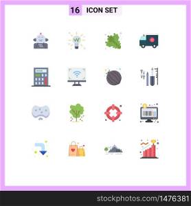 Mobile Interface Flat Color Set of 16 Pictograms of help, truck, solution, ambulance, healthy Editable Pack of Creative Vector Design Elements