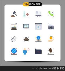 Mobile Interface Flat Color Set of 16 Pictograms of home business, telephone, file, sign, phone Editable Pack of Creative Vector Design Elements