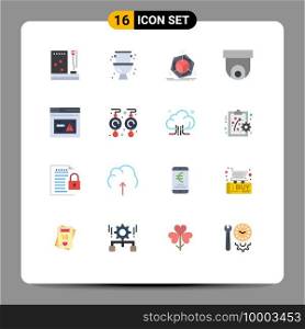 Mobile Interface Flat Color Set of 16 Pictograms of internet, security camera, system, cctv, object Editable Pack of Creative Vector Design Elements