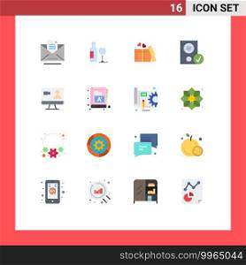Mobile Interface Flat Color Set of 16 Pictograms of job, hardware, gift, gadget, computers Editable Pack of Creative Vector Design Elements
