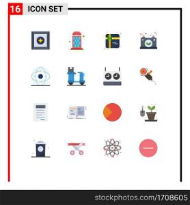 Mobile Interface Flat Color Set of 16 Pictograms of molecule, atom, shopping, electric, energy Editable Pack of Creative Vector Design Elements