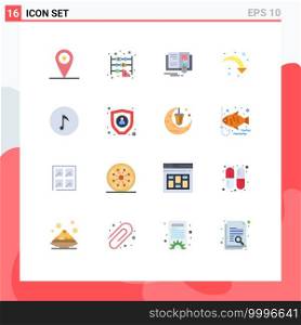 Mobile Interface Flat Color Set of 16 Pictograms of music, down, book, right arrow, refresh Editable Pack of Creative Vector Design Elements