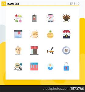 Mobile Interface Flat Color Set of 16 Pictograms of page, turkey, cv, thanksgiving, corn Editable Pack of Creative Vector Design Elements
