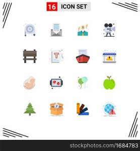 Mobile Interface Flat Color Set of 16 Pictograms of paint, art, letter, camera, money Editable Pack of Creative Vector Design Elements