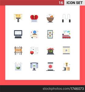 Mobile Interface Flat Color Set of 16 Pictograms of pc, device, food, monitor, sport Editable Pack of Creative Vector Design Elements
