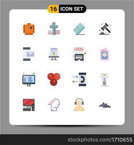 Mobile Interface Flat Color Set of 16 Pictograms of phone, message, color, contact, law Editable Pack of Creative Vector Design Elements