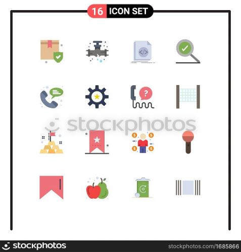 Mobile Interface Flat Color Set of 16 Pictograms of phone, search, code, found, script Editable Pack of Creative Vector Design Elements