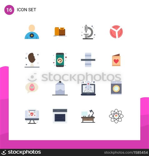 Mobile Interface Flat Color Set of 16 Pictograms of pie chart, chart, building, microscope, education Editable Pack of Creative Vector Design Elements
