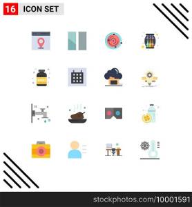 Mobile Interface Flat Color Set of 16 Pictograms of protein, party, spase, celebration, drum Editable Pack of Creative Vector Design Elements