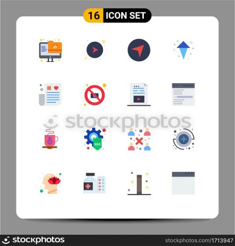 Mobile Interface Flat Color Set of 16 Pictograms of remedy, healthcare, direction, drug, arrows Editable Pack of Creative Vector Design Elements