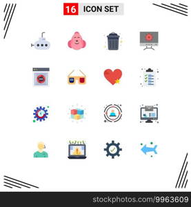Mobile Interface Flat Color Set of 16 Pictograms of safe box, internet, garbage, encryption, setting Editable Pack of Creative Vector Design Elements