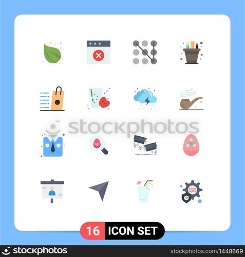 Mobile Interface Flat Color Set of 16 Pictograms of sell, bag, pattern, pot, pencil Editable Pack of Creative Vector Design Elements